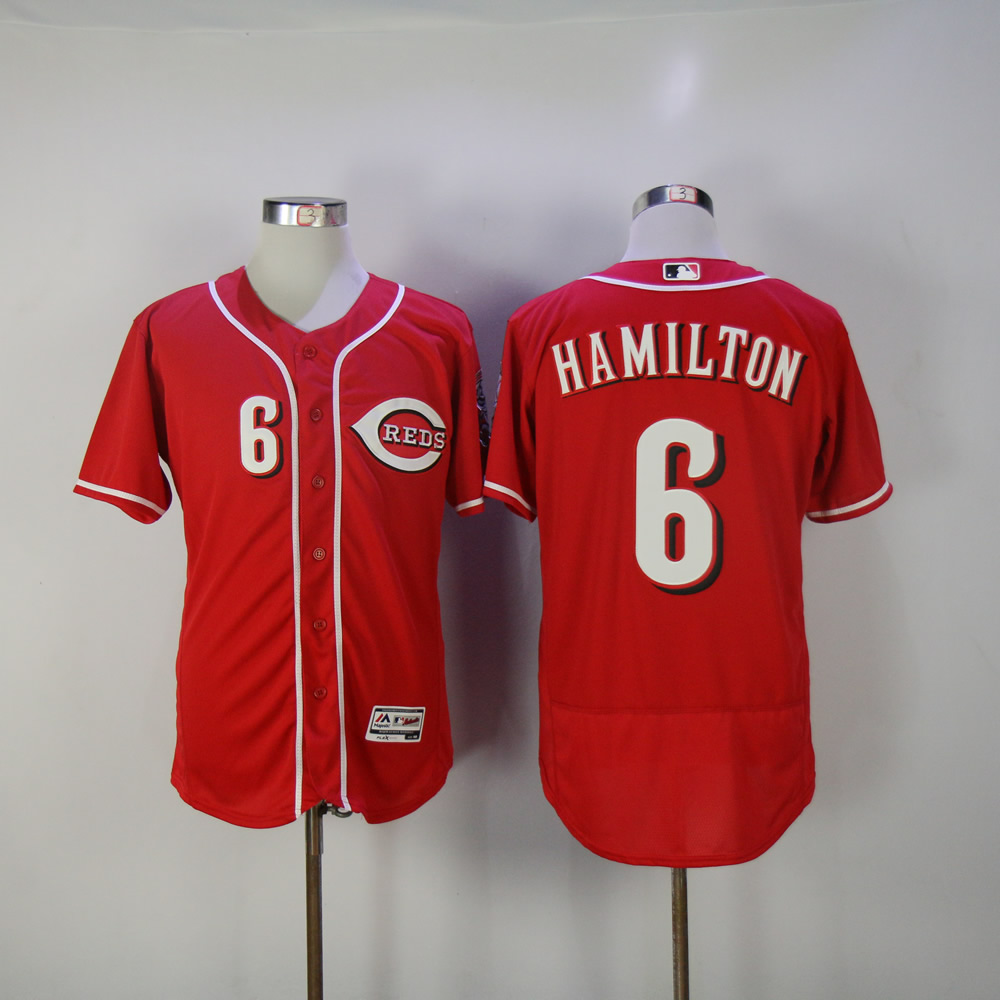 Men MLB Cincinnati Reds #6 Hamilton red jerseys->->MLB Jersey